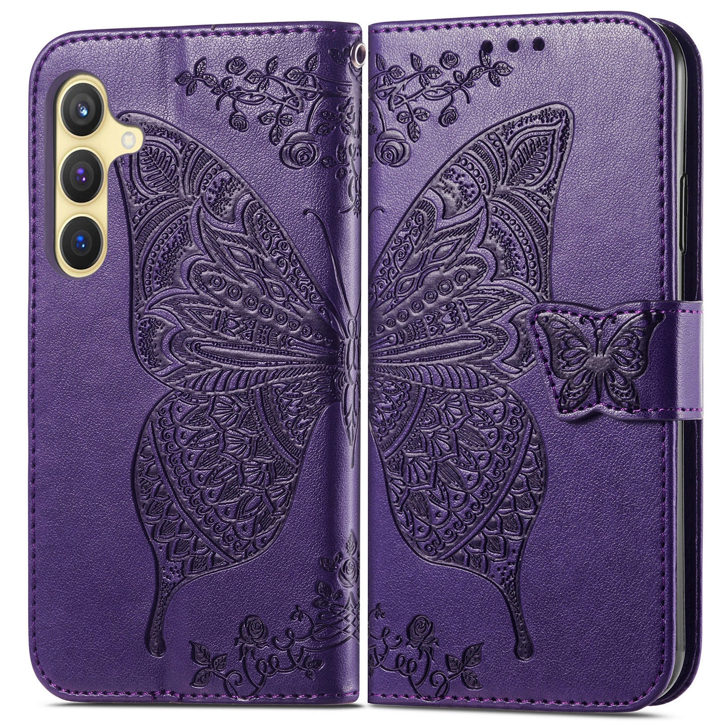 Embossed Butterfly Wallet Flip Case for Samsung Galaxy S23 Plus