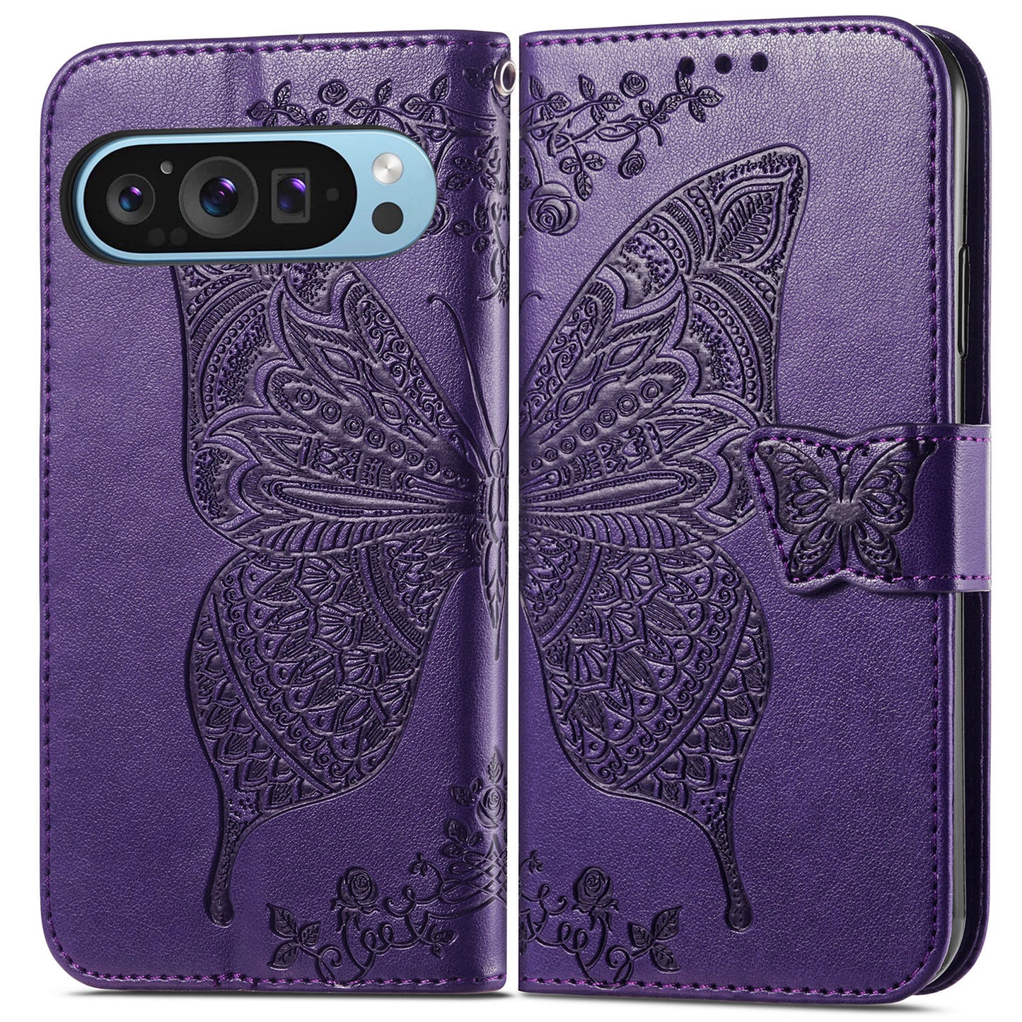 Embossed Butterfly Wallet Flip Case for Google Pixel 9