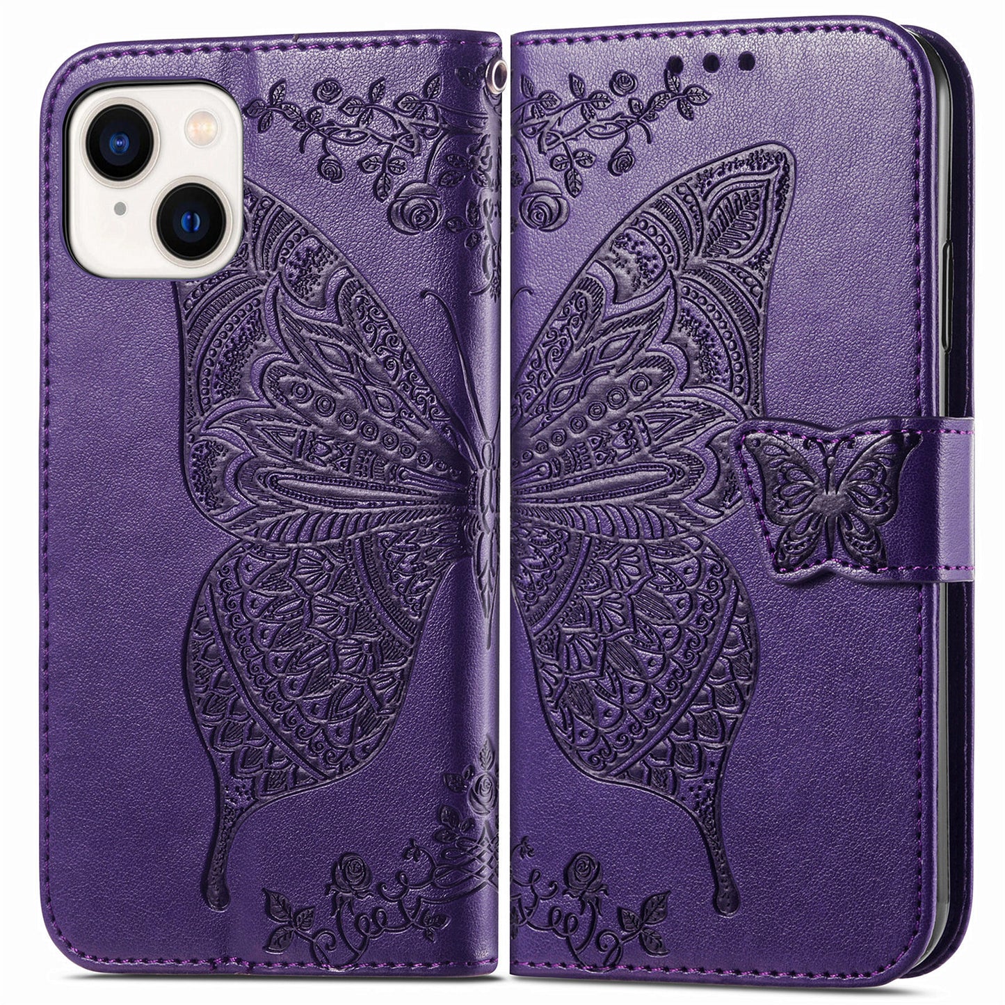Embossed Butterfly Wallet Flip Case for iPhone 13