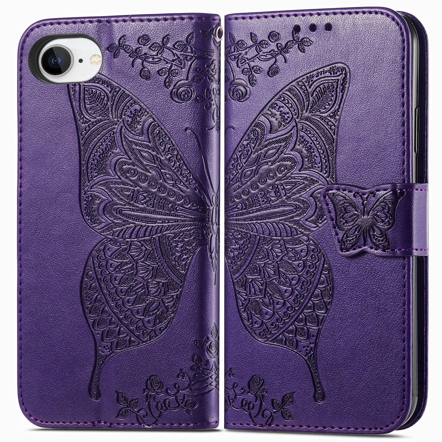 Embossed Butterfly Wallet Flip Case for iPhone 16e