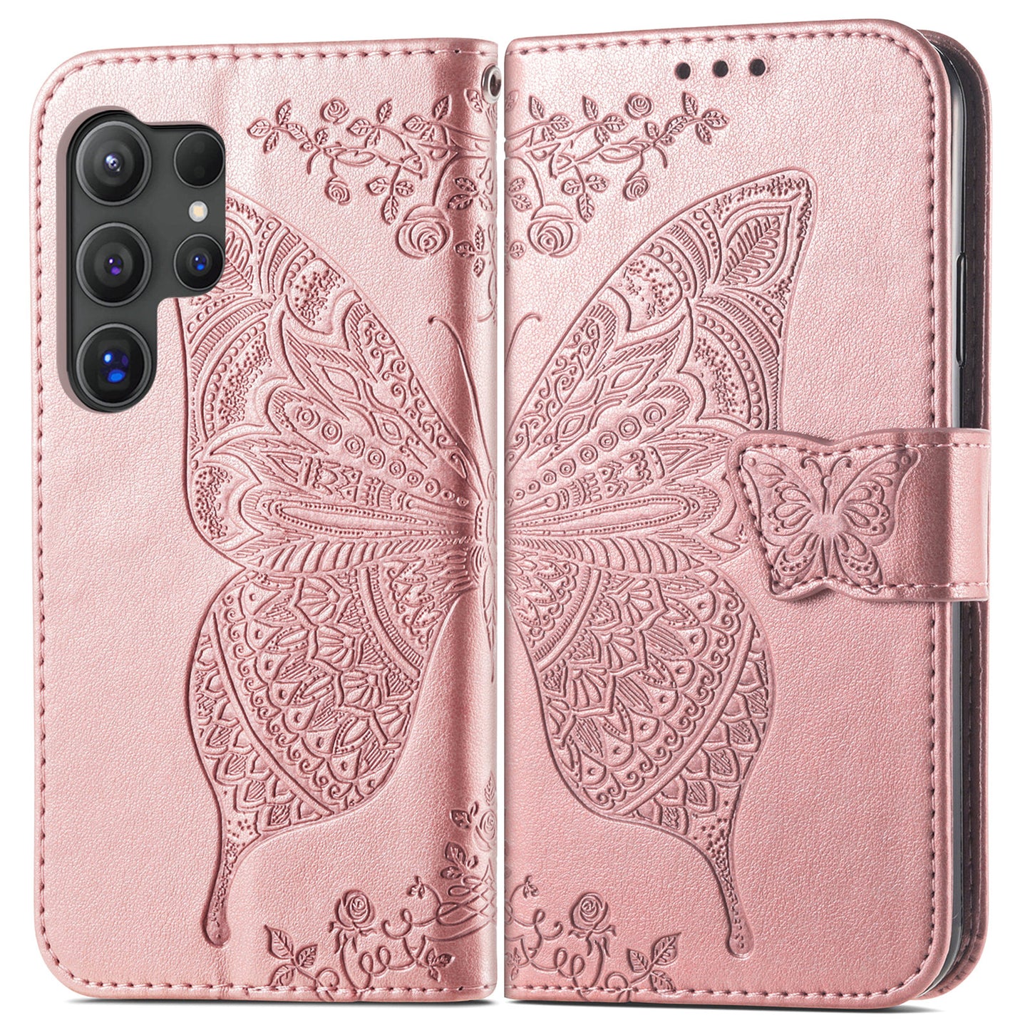 Embossed Butterfly Wallet Flip Case for Samsung Galaxy S23 Ultra