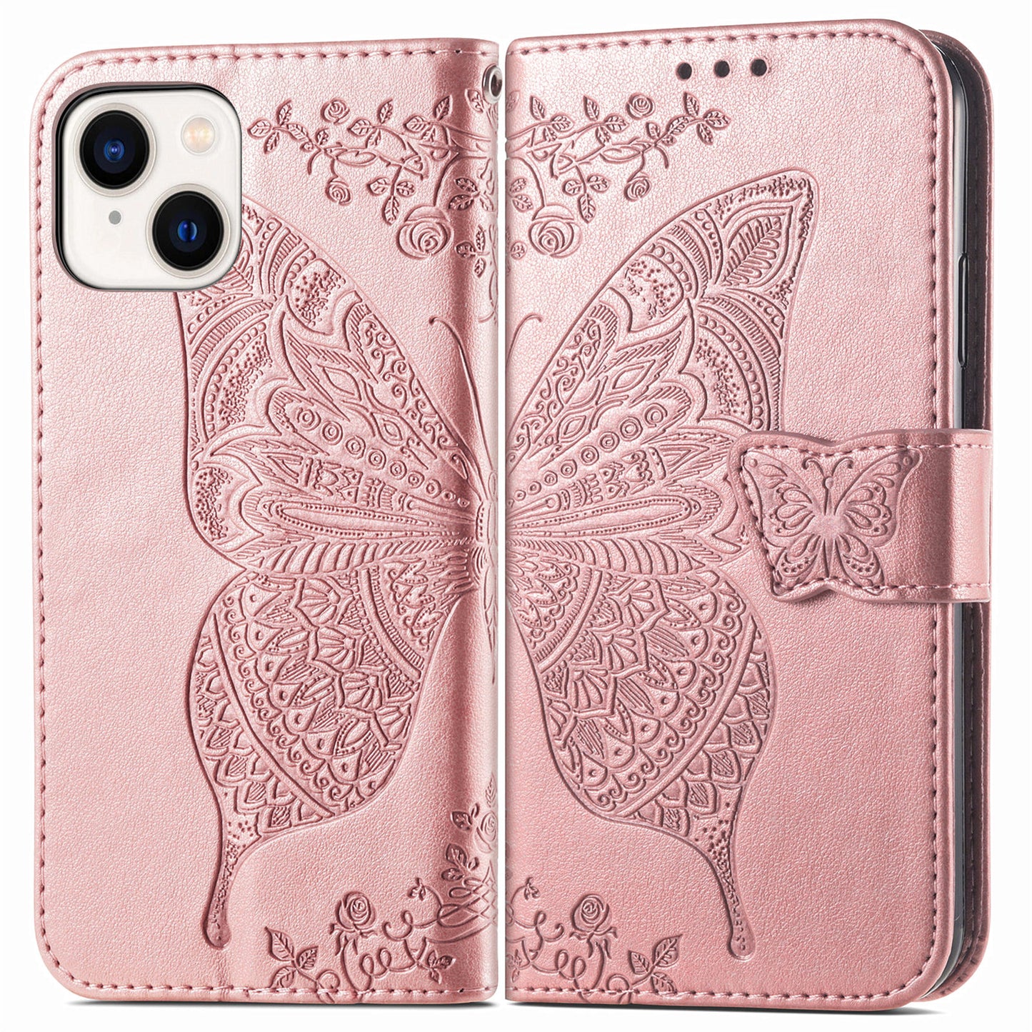 Embossed Butterfly Wallet Flip Case for iPhone 13