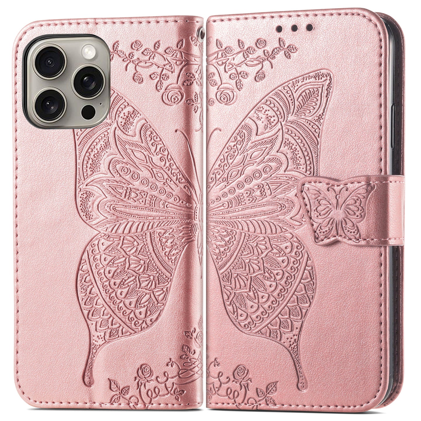 Embossed Butterfly Wallet Flip Case for iPhone 16 Pro