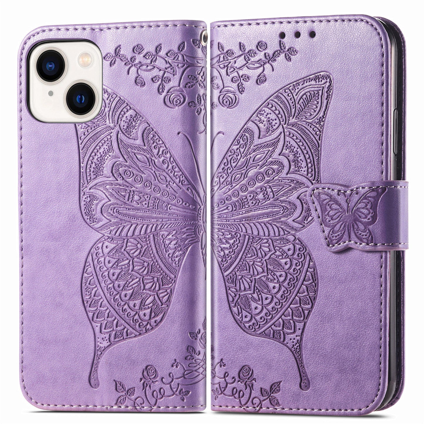 Embossed Butterfly Wallet Flip Case for iPhone 13