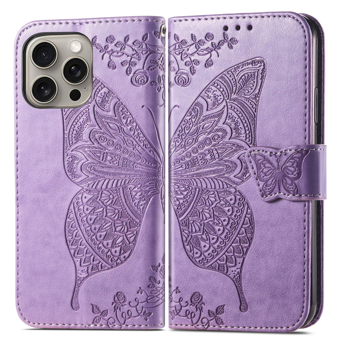 Embossed Butterfly Wallet Flip Case for iPhone 16 Pro