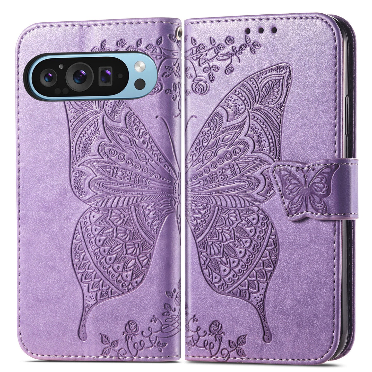 Embossed Butterfly Wallet Flip Case for Google Pixel 9