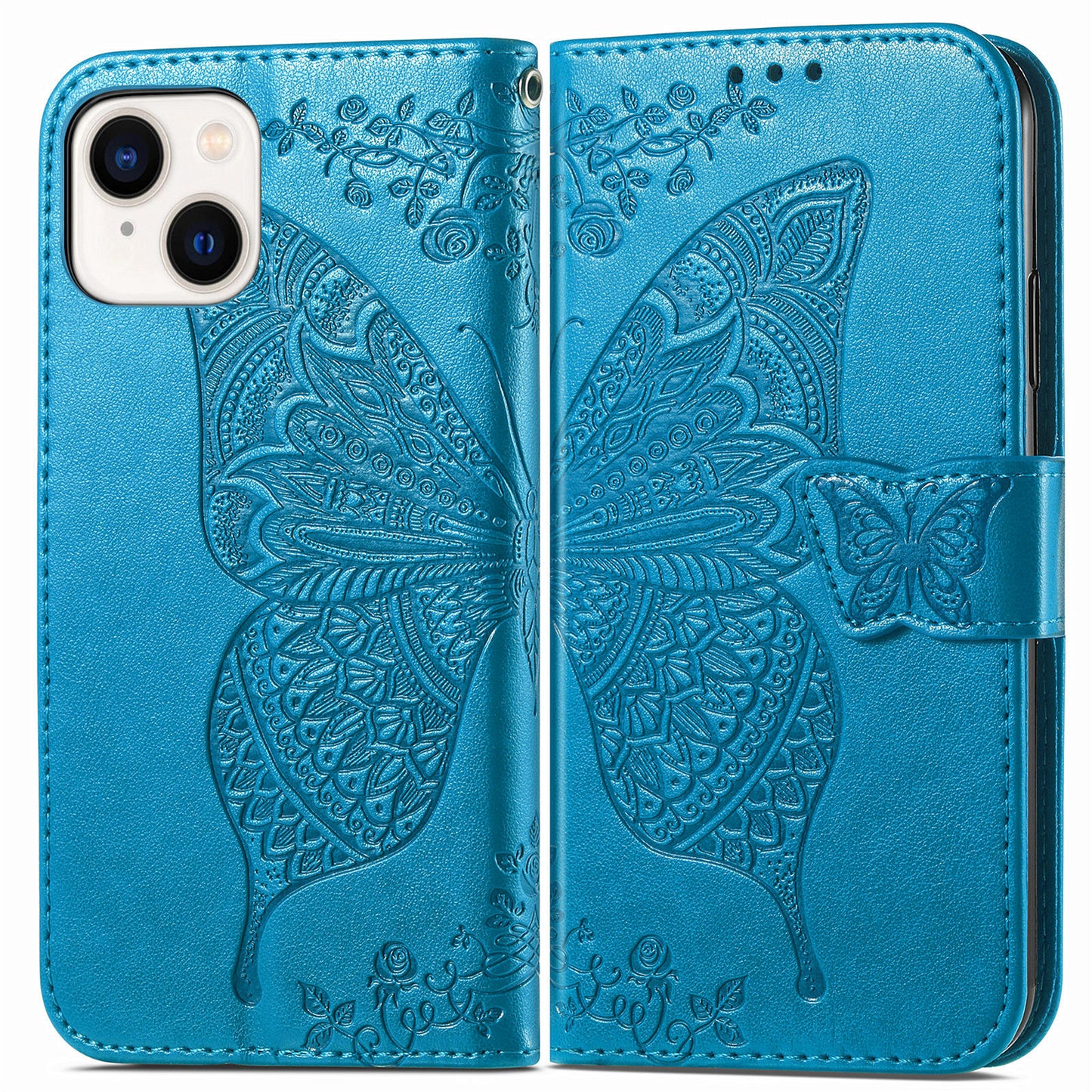 Embossed Butterfly Wallet Flip Case for iPhone 13