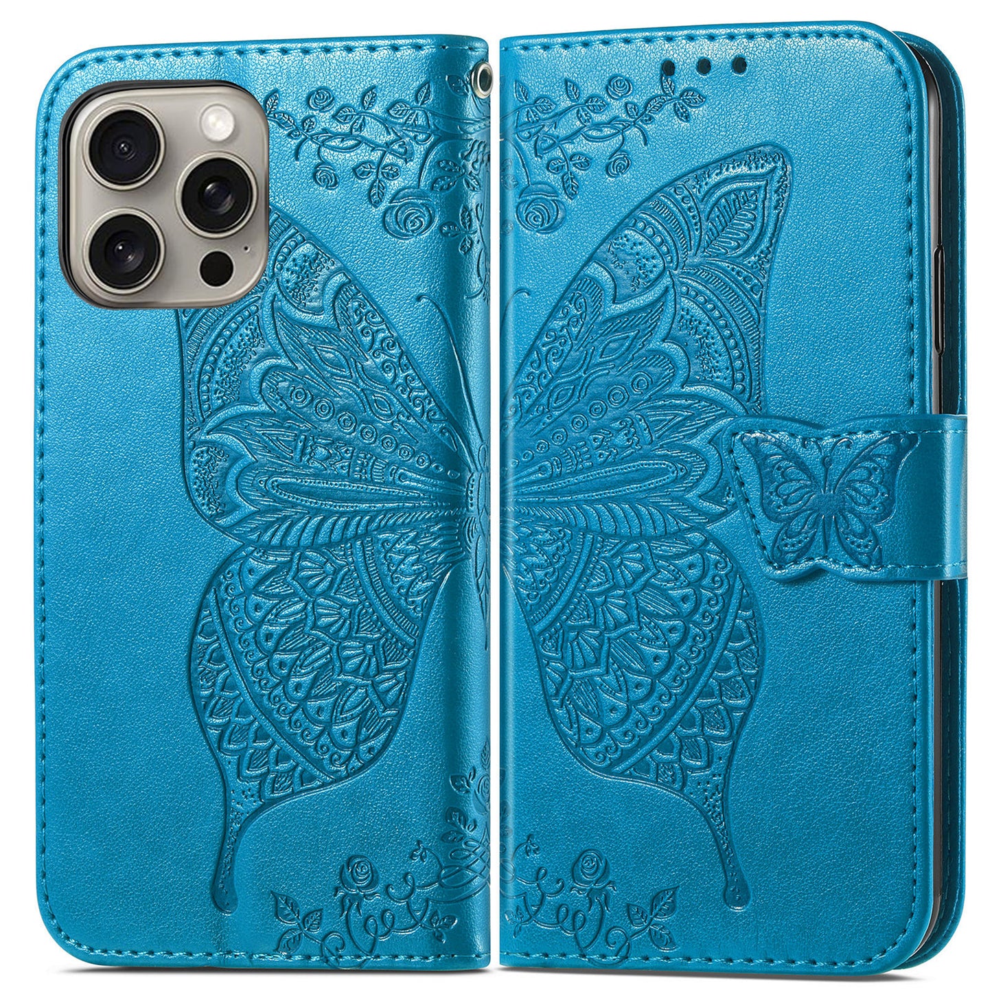 Embossed Butterfly Wallet Flip Case for iPhone 16 Pro