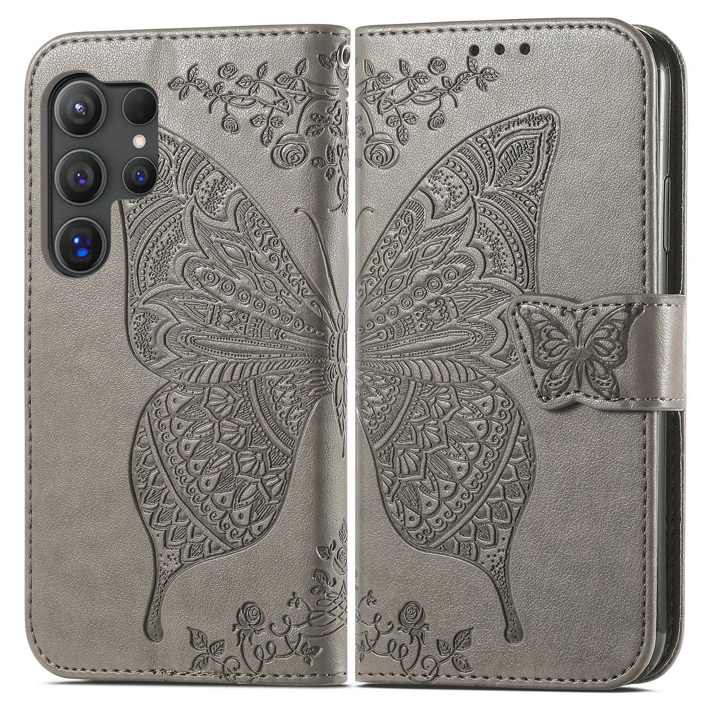 Embossed Butterfly Wallet Flip Case for Samsung Galaxy S23 Ultra