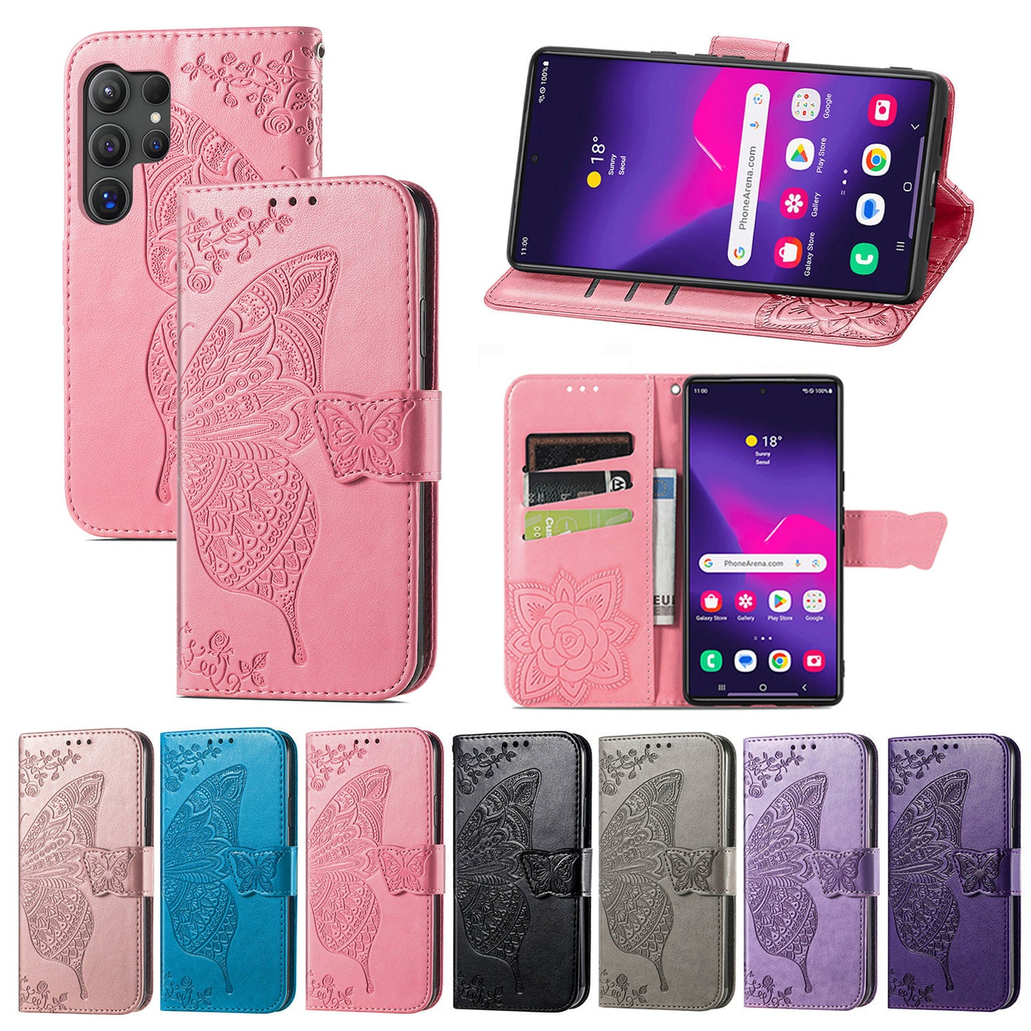 Embossed Butterfly Wallet Flip Case for Samsung Galaxy S23 Ultra