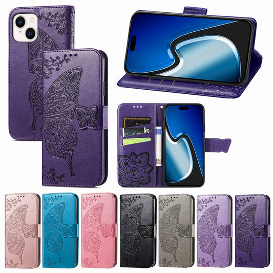 Embossed Butterfly Wallet Flip Case for iPhone 13