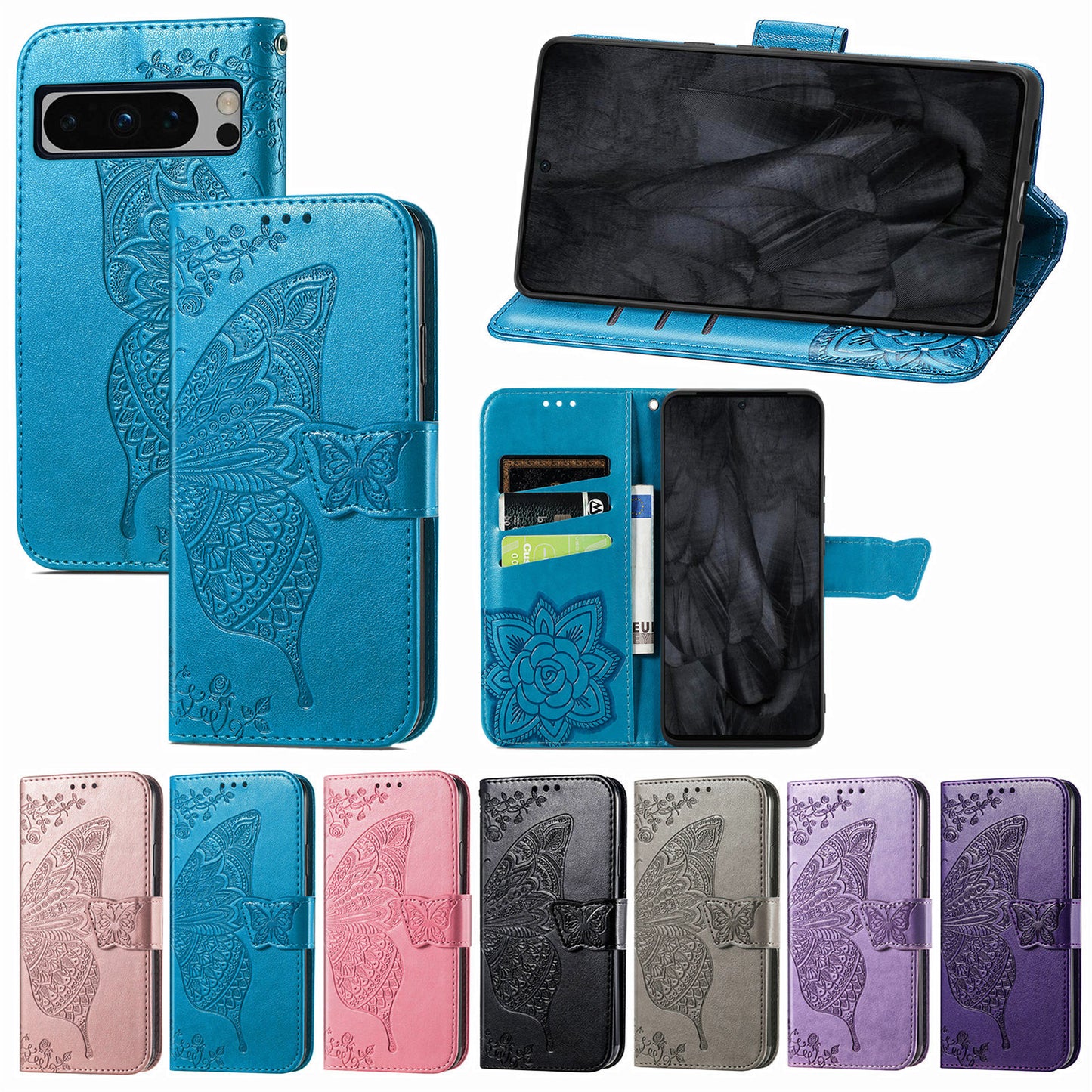 Embossed Butterfly Wallet Flip Case for Google Pixel 8 Pro