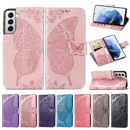 Embossed Butterfly Wallet Flip Case for Samsung Galaxy S21
