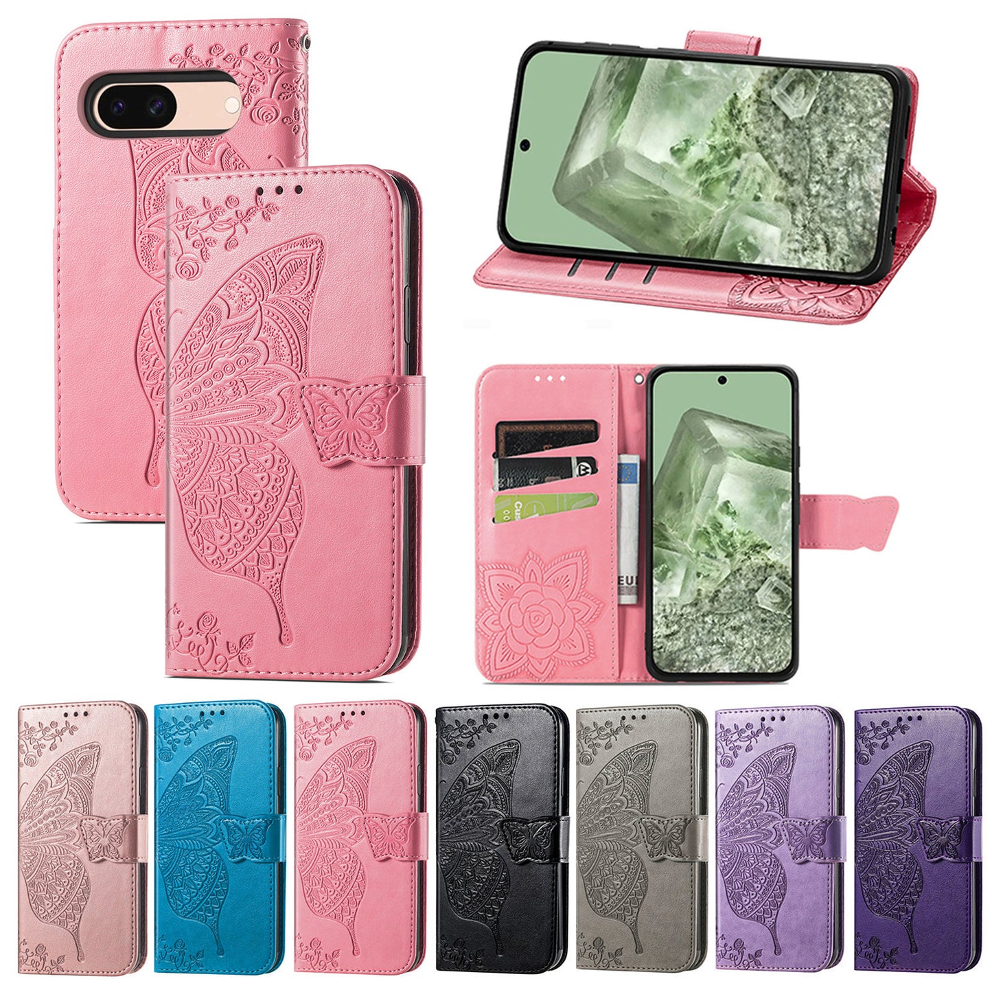Embossed Butterfly Wallet Flip Case for Google Pixel 8a