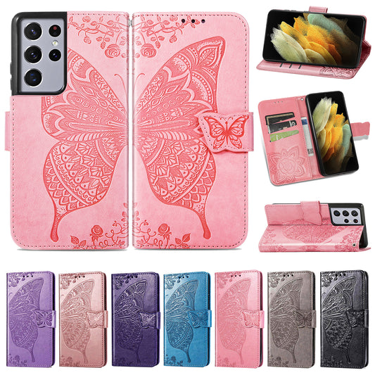 Embossed Butterfly Wallet Flip Case for Samsung Galaxy S21 Ultra