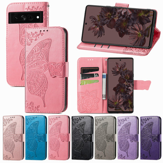 Embossed Butterfly Wallet Flip Case for Google Pixel 7 Pro