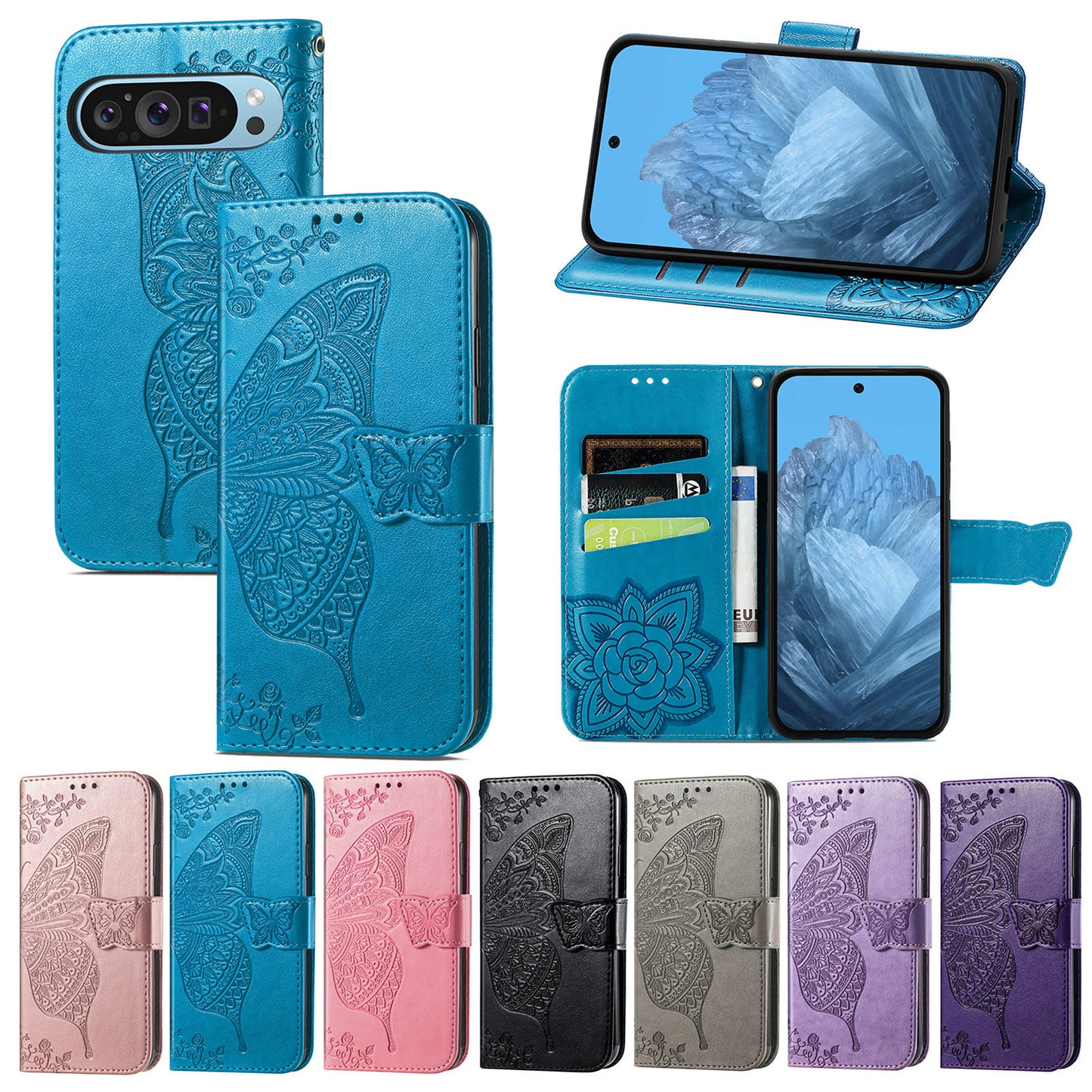Embossed Butterfly Wallet Flip Case for Google Pixel 9