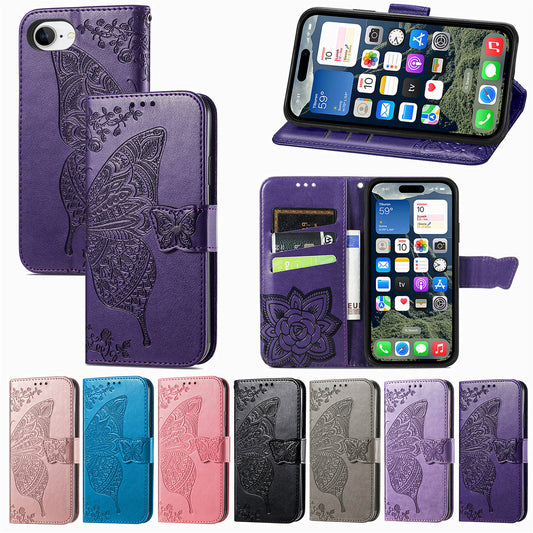 Embossed Butterfly Wallet Flip Case for iPhone 16e