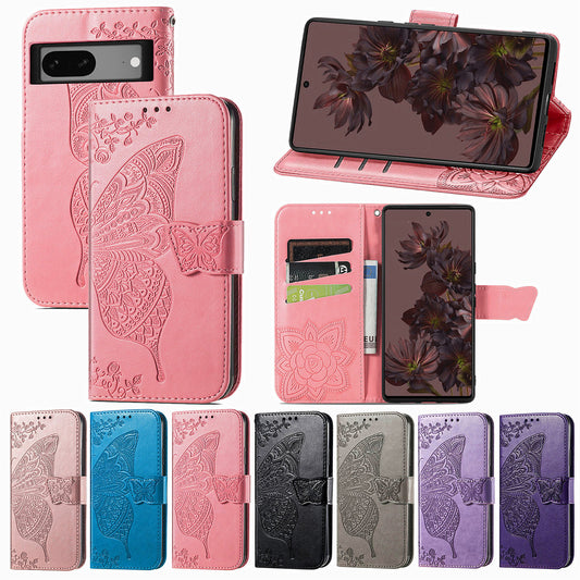 Embossed Butterfly Wallet Flip Case for Google Pixel 7