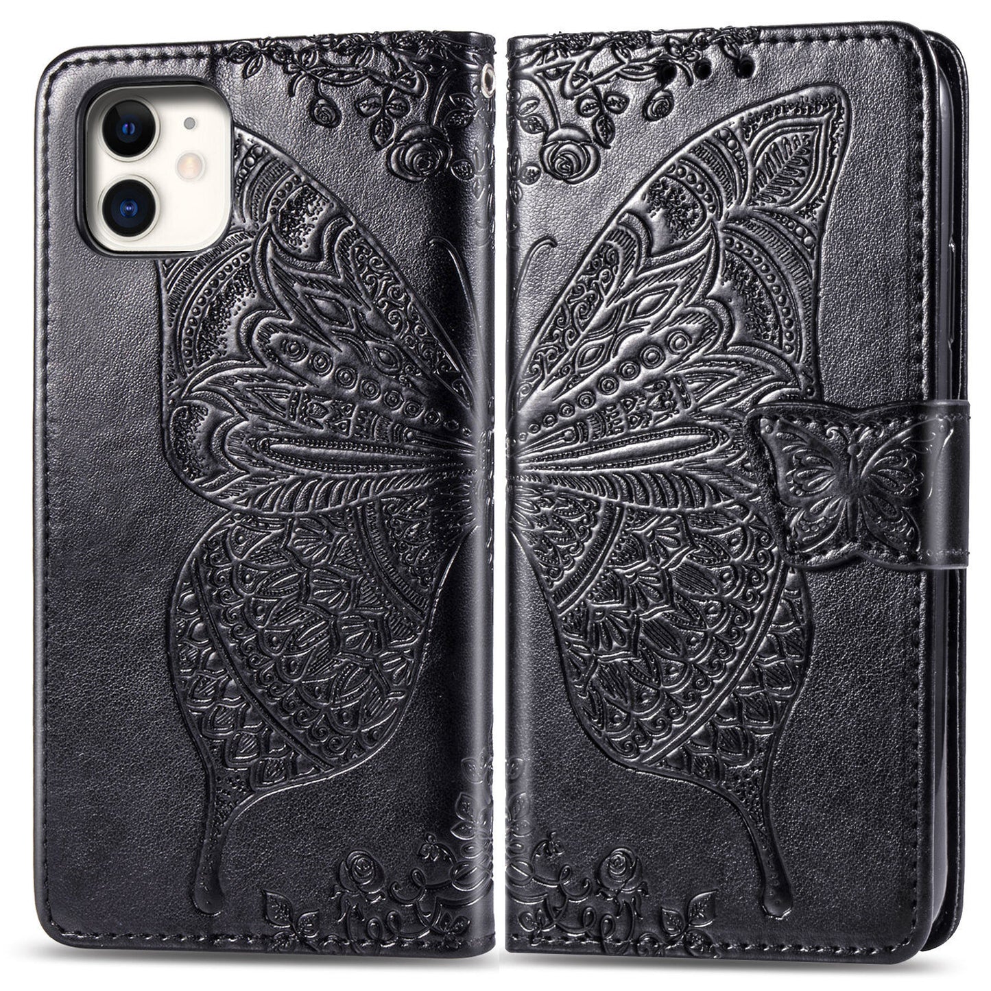 Embossed Butterfly Wallet Flip Case for iPhone 12