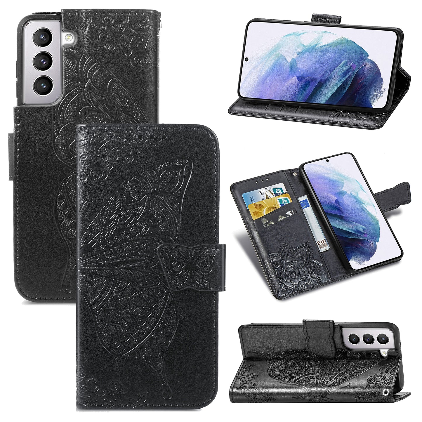 Embossed Butterfly Wallet Flip Case for Samsung Galaxy S22 Plus