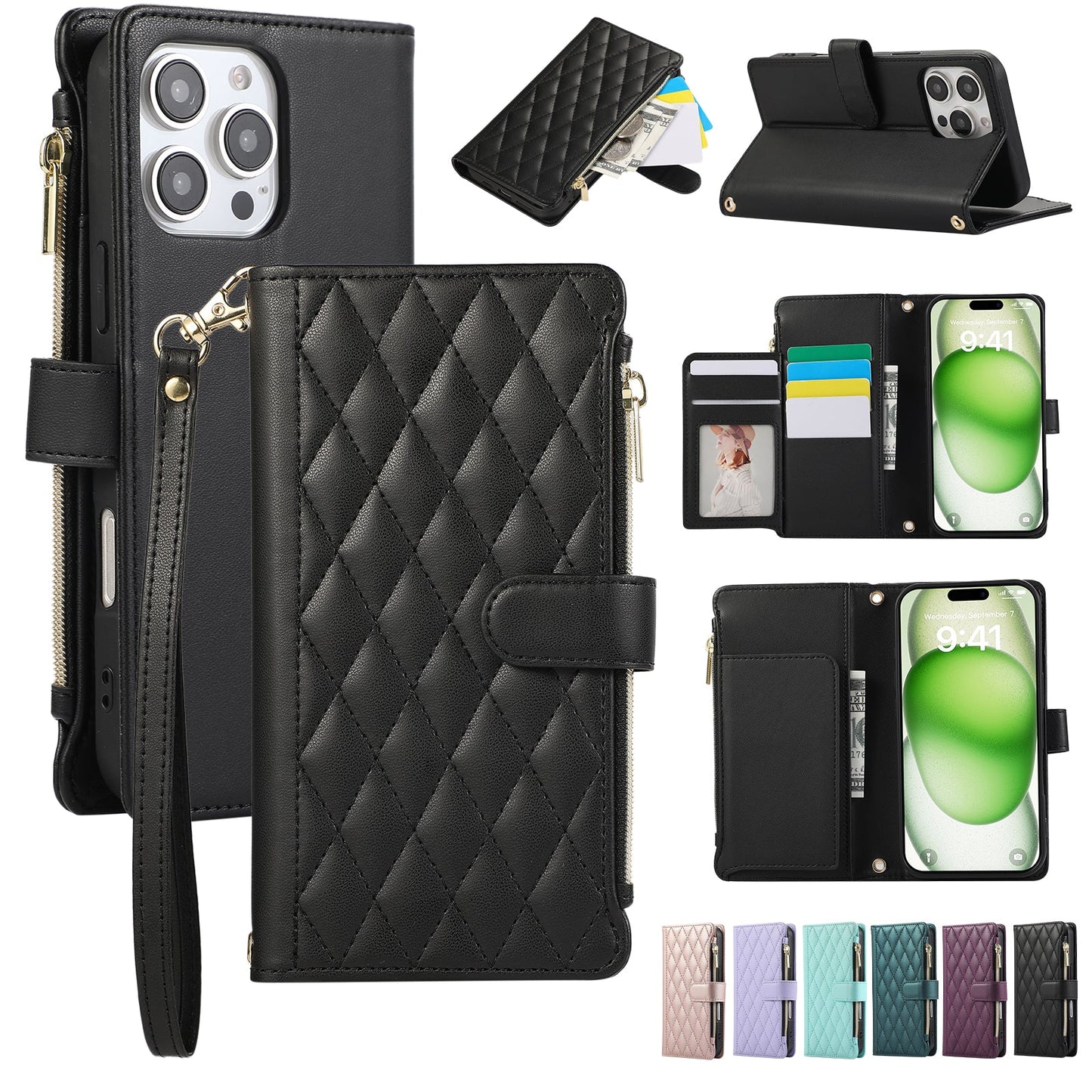 Senior-Friendly Elegant Quilted Wallet Phone Case for iPhone 12 Pro Max