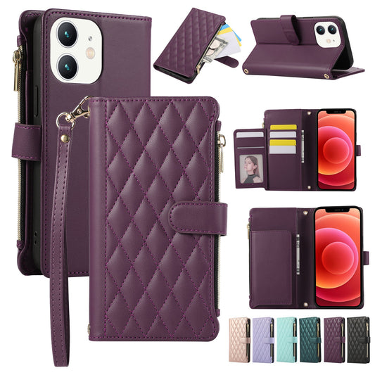 Senior-Friendly Elegant Quilted Wallet Phone Case for iPhone 11