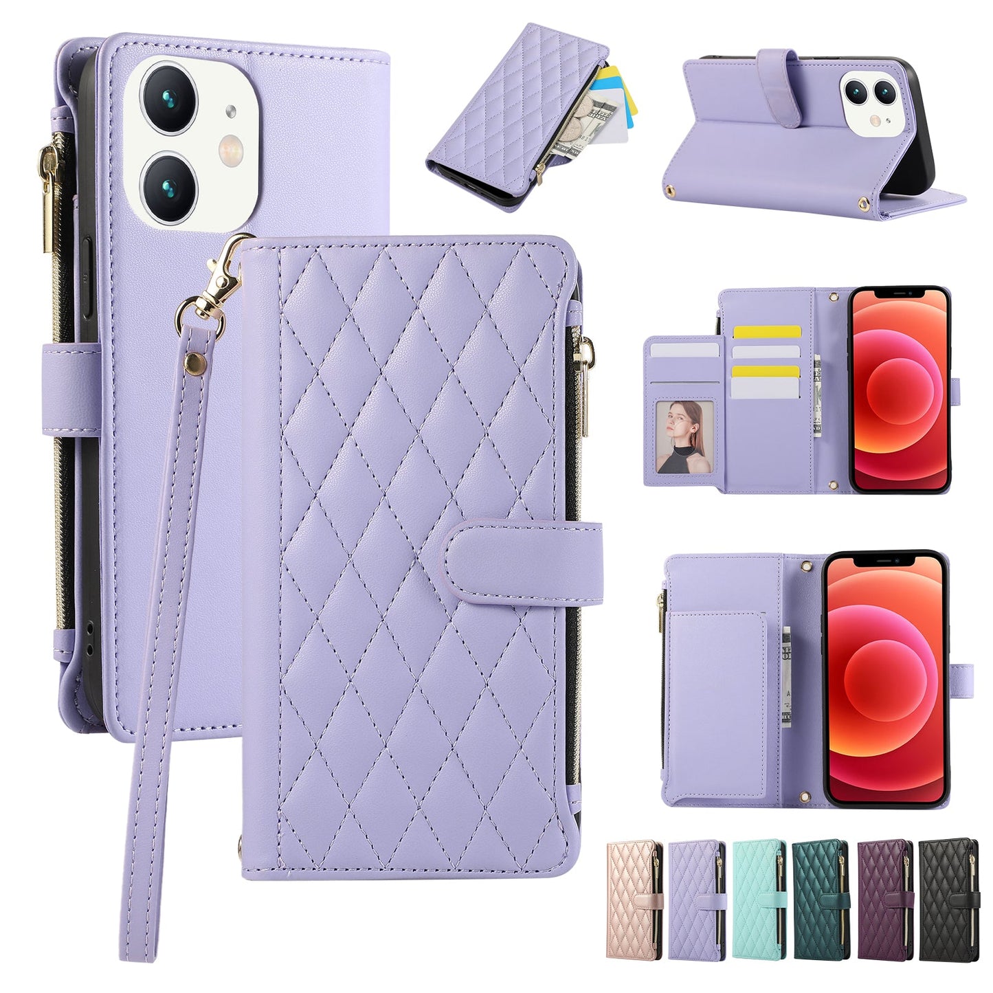 Senior-Friendly Elegant Quilted Wallet Phone Case for iPhone 12