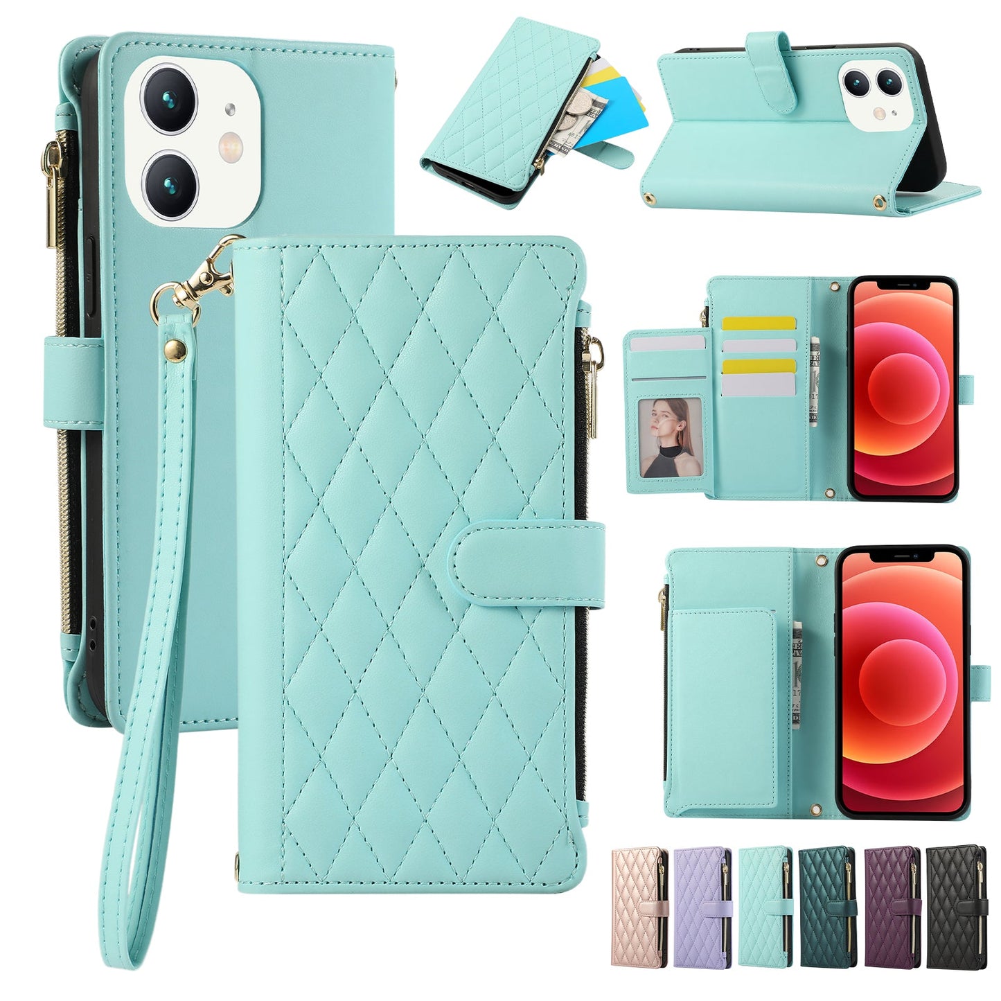 Senior-Friendly Elegant Quilted Wallet Phone Case for iPhone 11