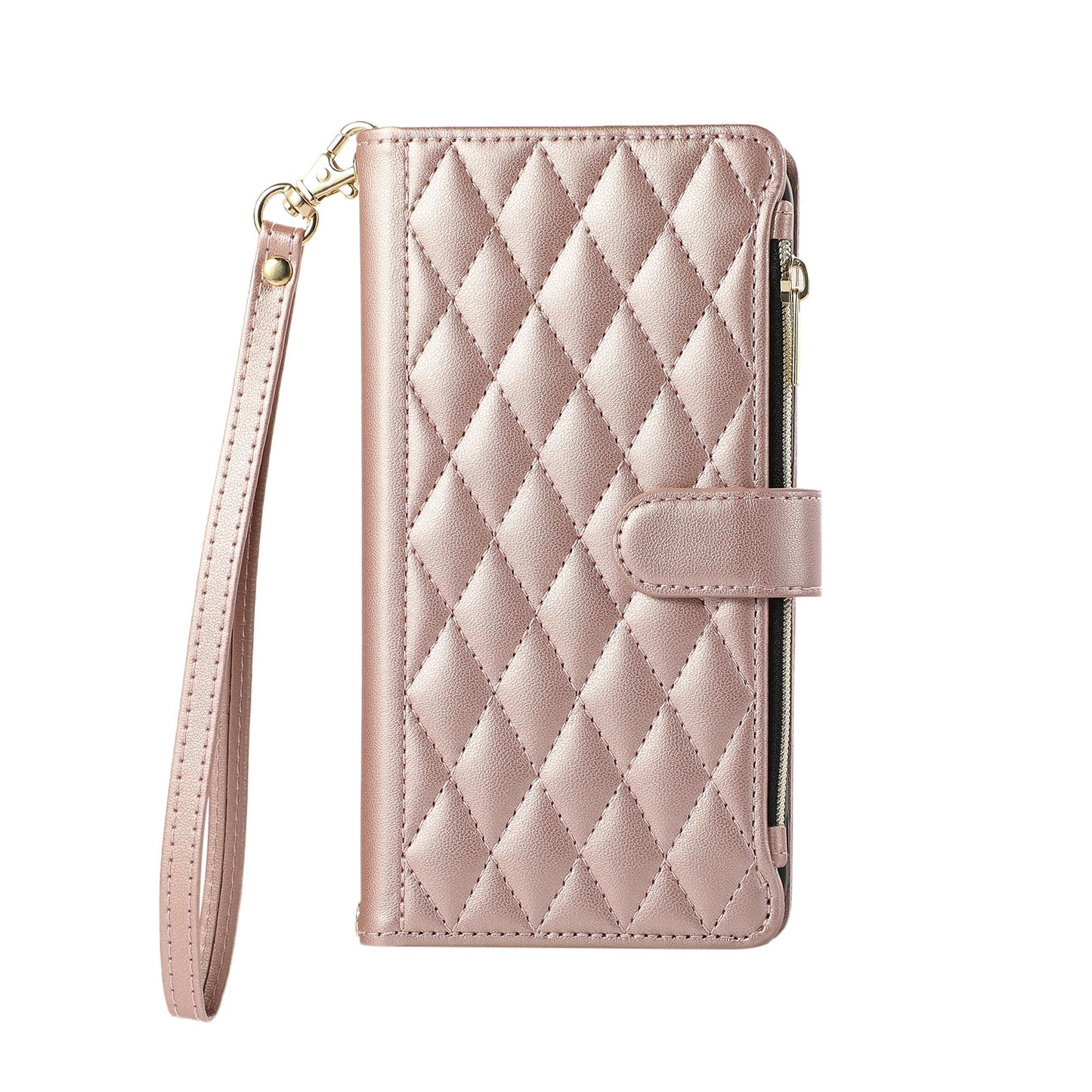Senior-Friendly Elegant Quilted Wallet Phone Case for iPhone 12