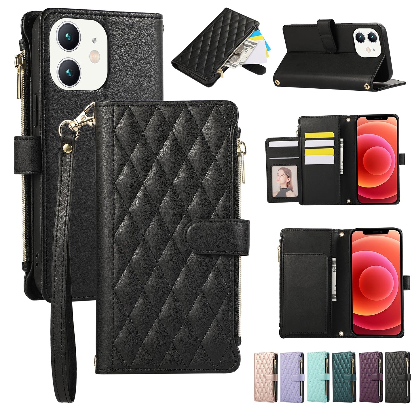 Senior-Friendly Elegant Quilted Wallet Phone Case for iPhone 11