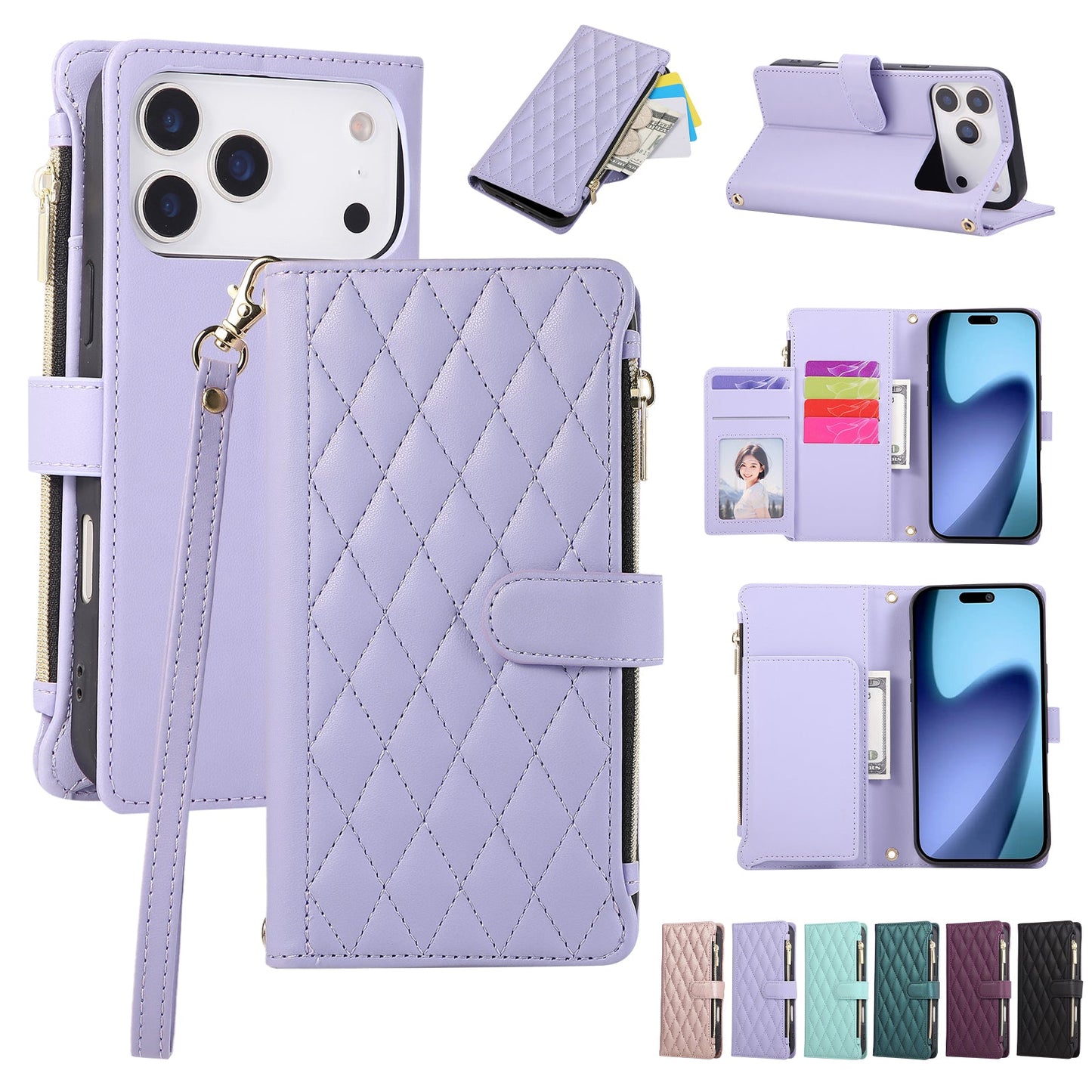 Senior-Friendly Elegant Quilted Wallet Phone Case for iPhone 17 Pro Max
