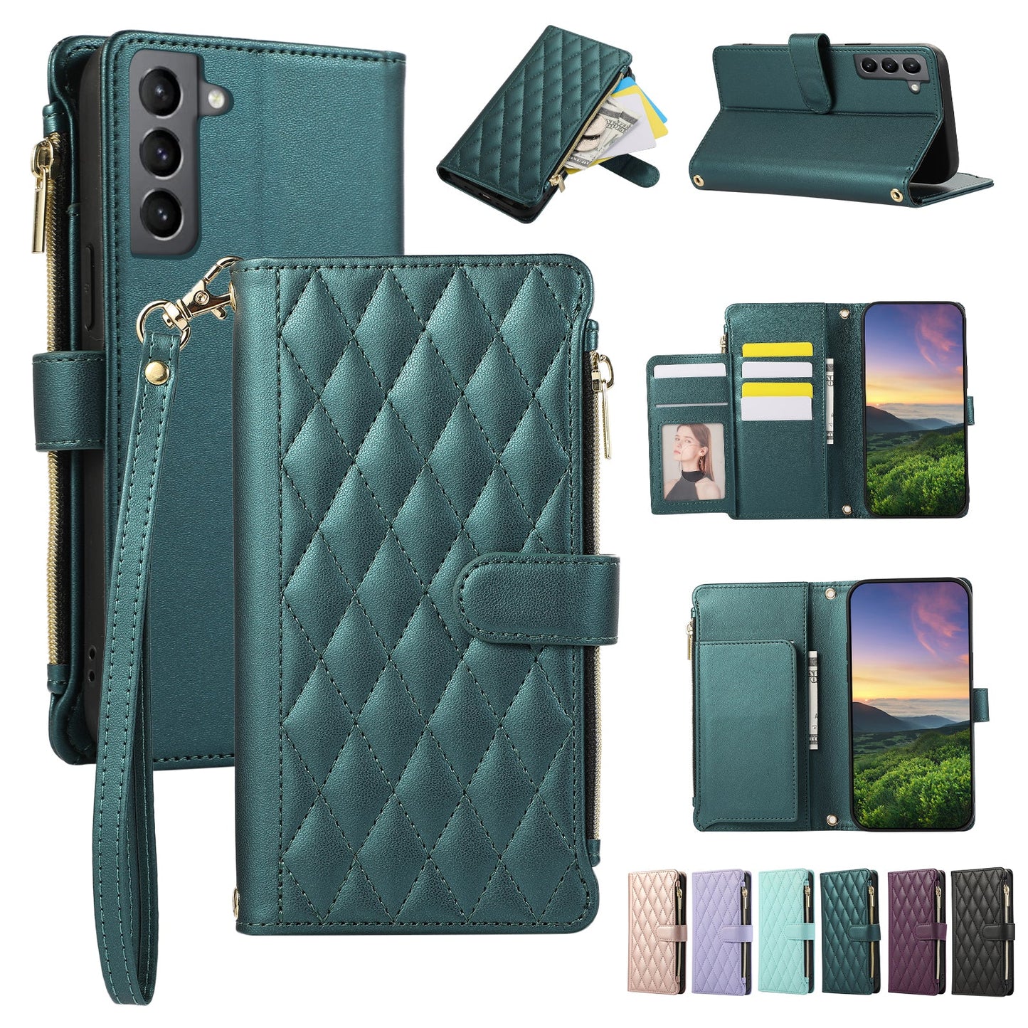 Senior-Friendly Elegant Quilted Wallet Phone Case for Samsung Galaxy S21+