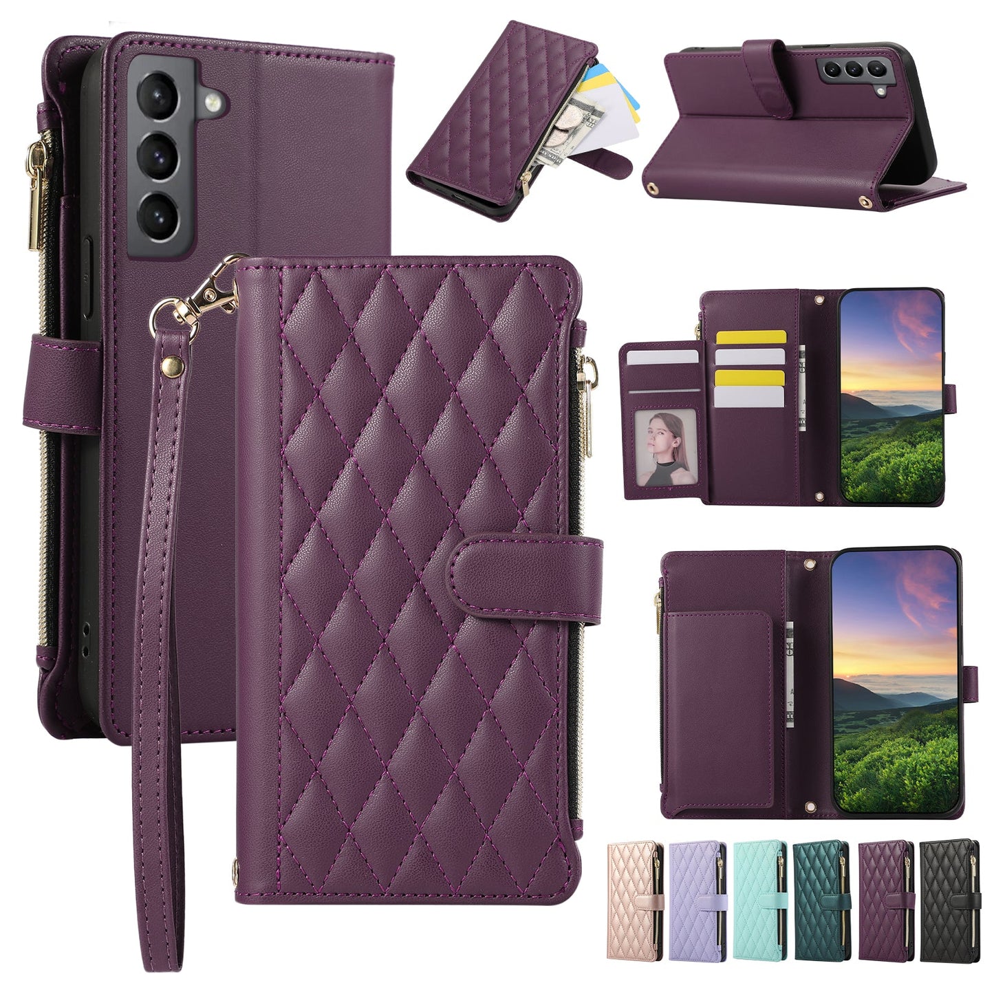 Senior-Friendly Elegant Quilted Wallet Phone Case for Samsung Galaxy S22+