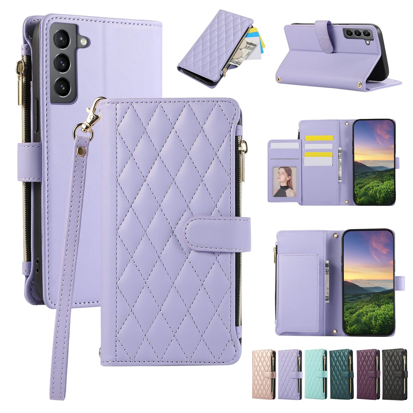 Senior-Friendly Elegant Quilted Wallet Phone Case for Samsung Galaxy S22