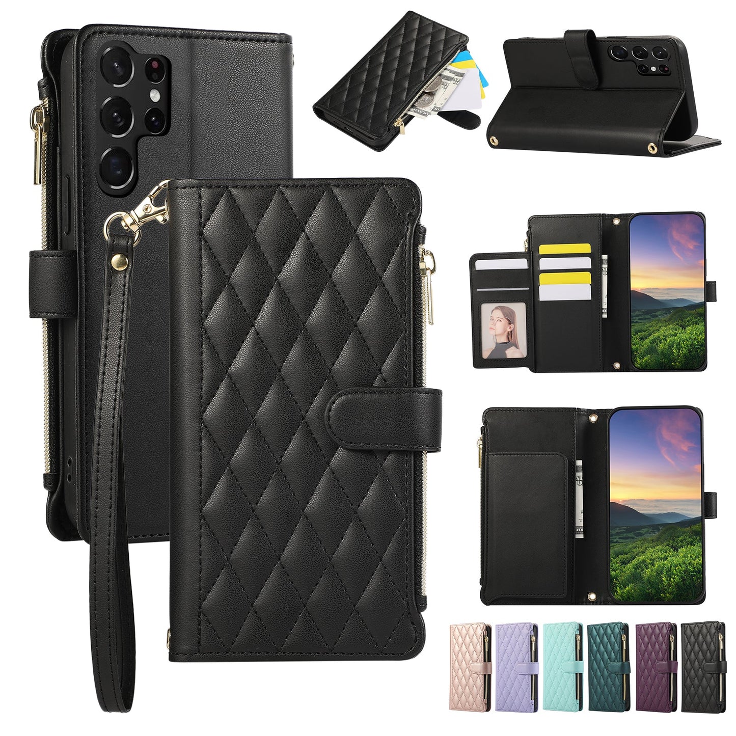 Senior-Friendly Elegant Quilted Wallet Phone Case for Samsung Galaxy S23 Ultra