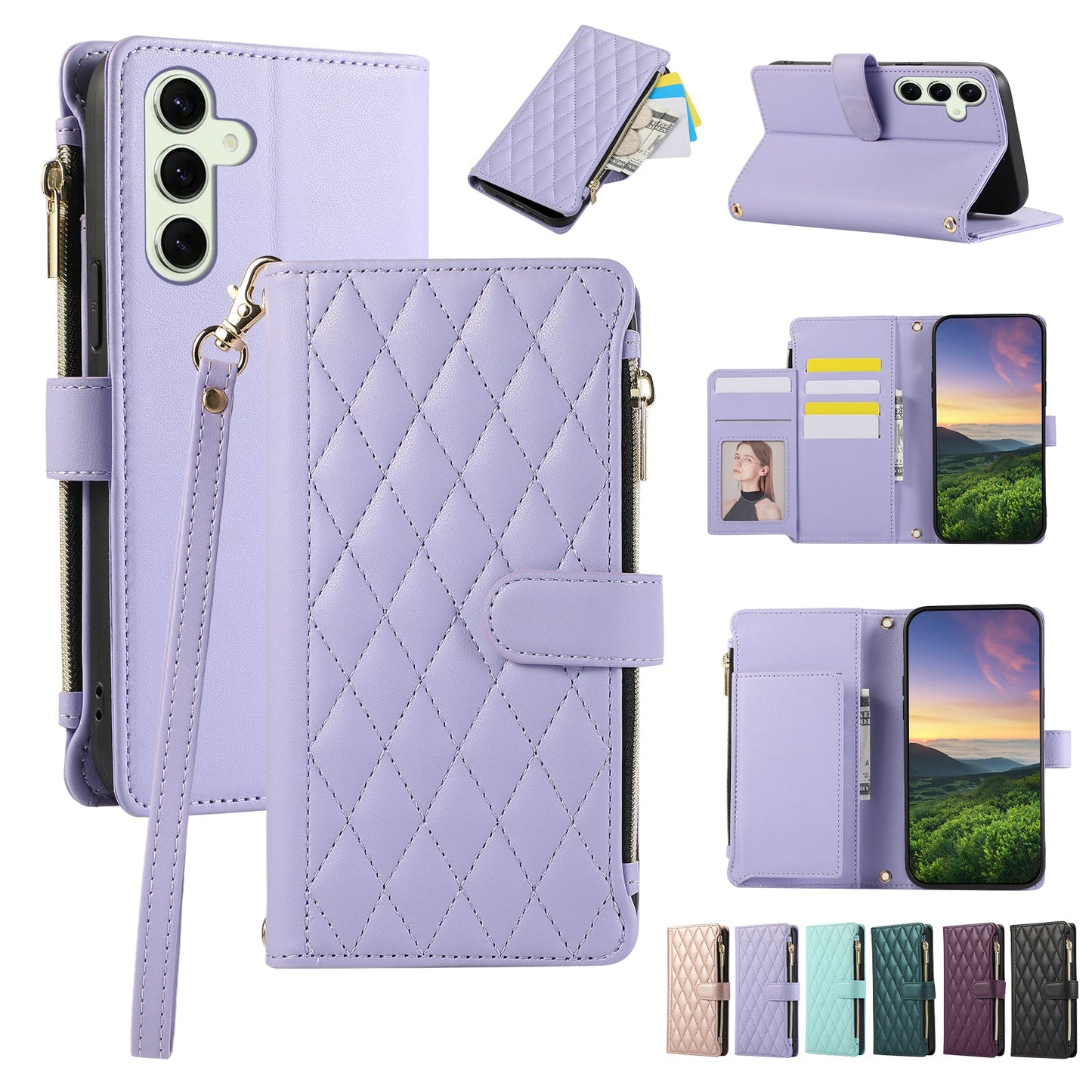 Senior-Friendly Elegant Quilted Wallet Phone Case for Samsung Galaxy S23+