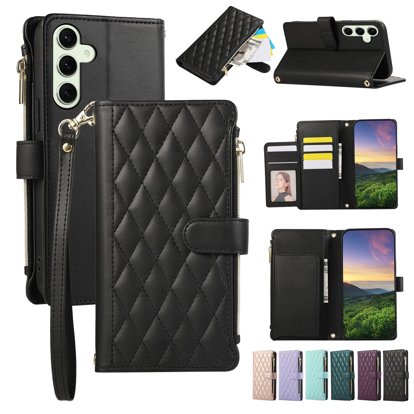 Senior-Friendly Elegant Quilted Wallet Phone Case for Samsung Galaxy S23+