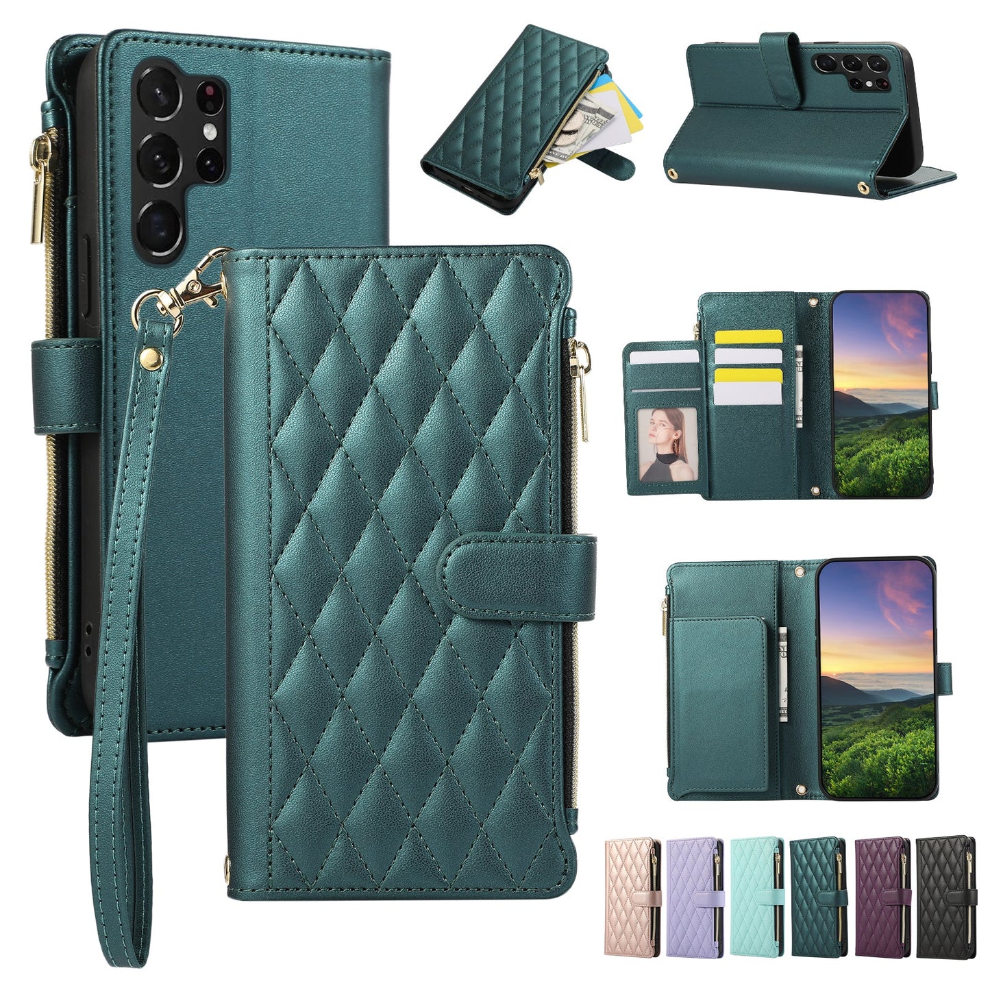 Senior-Friendly Elegant Quilted Wallet Phone Case for Samsung Galaxy S25 Ultra