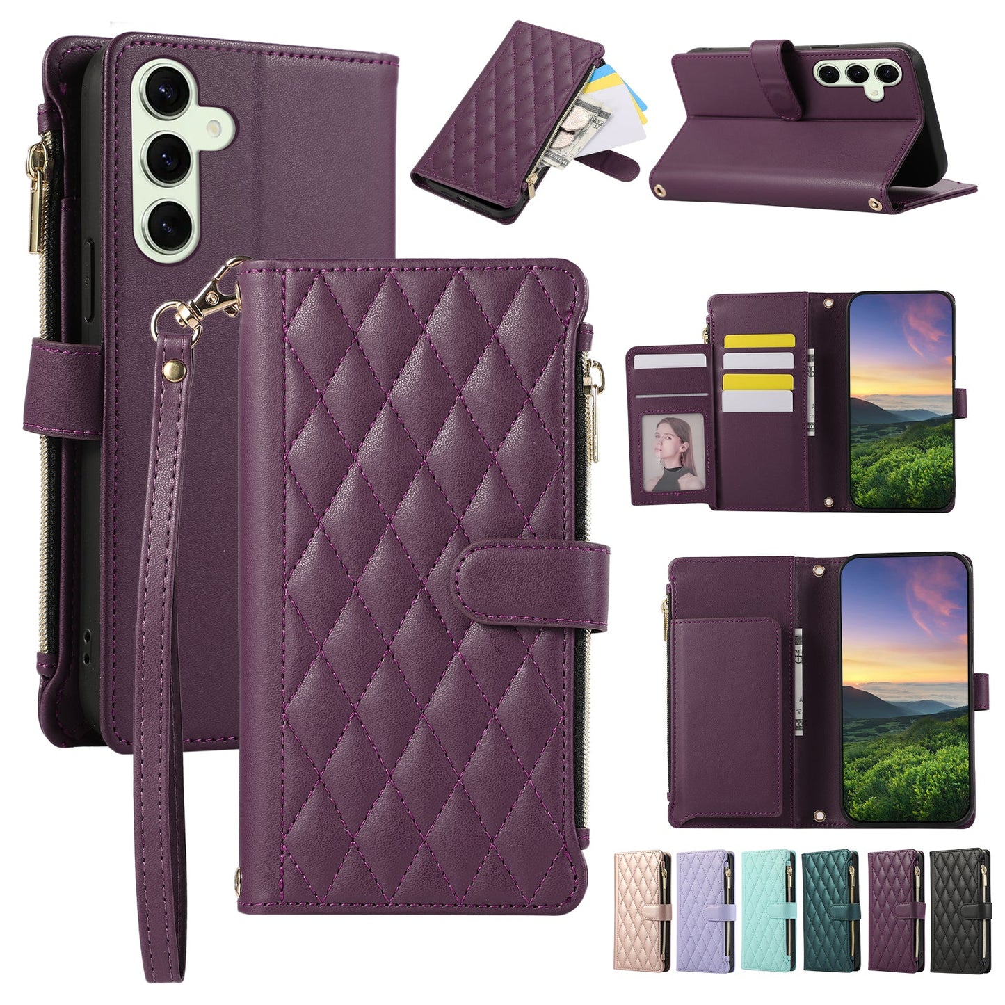 Senior-Friendly Elegant Quilted Wallet Phone Case for Samsung Galaxy A15