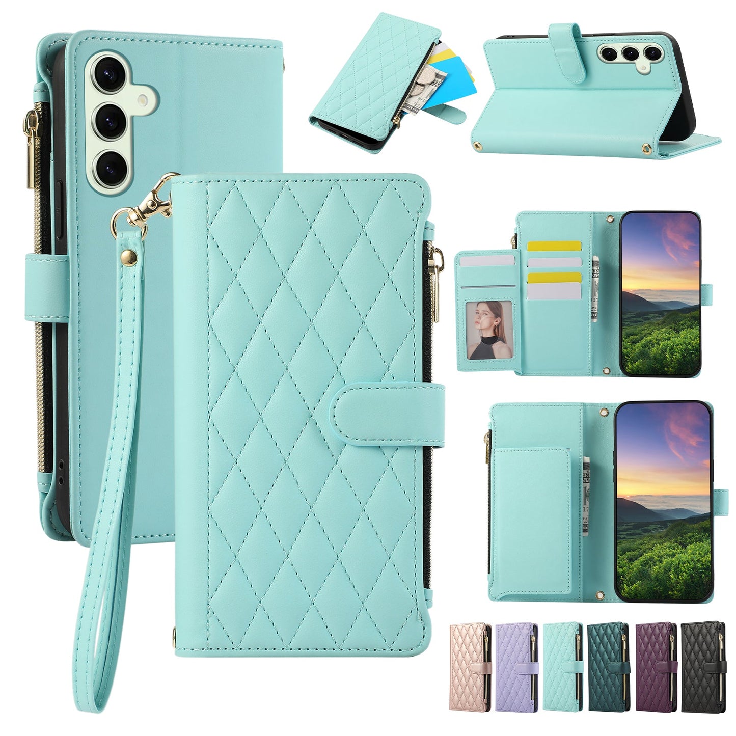 Senior-Friendly Elegant Quilted Wallet Phone Case for Samsung Galaxy S24+