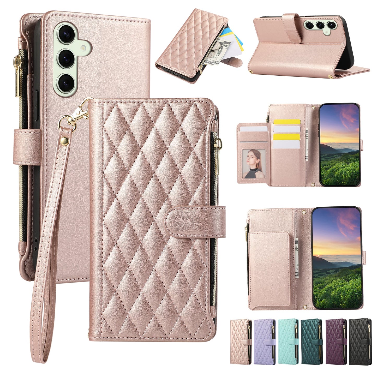 Senior-Friendly Elegant Quilted Wallet Phone Case for Samsung Galaxy S25