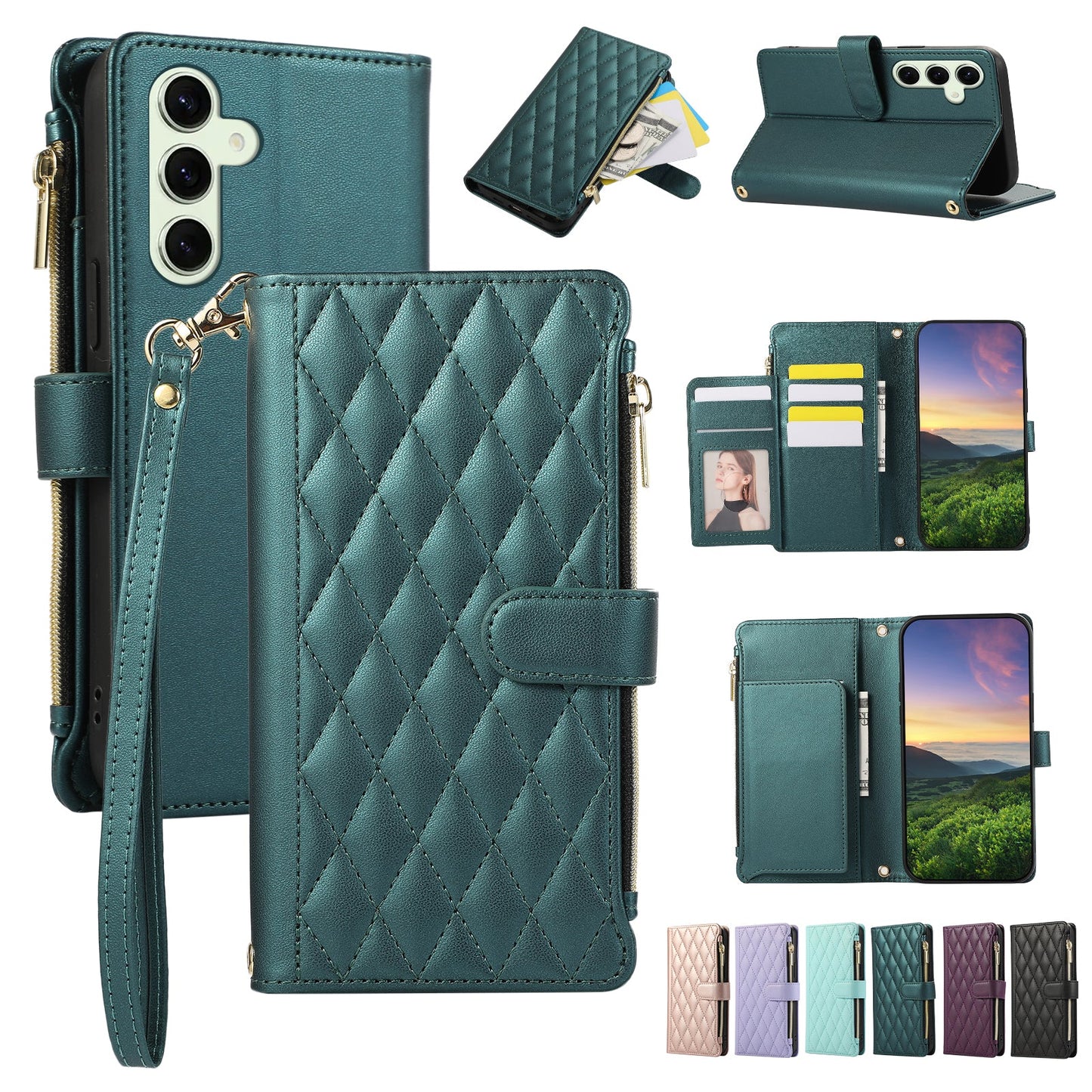 Senior-Friendly Elegant Quilted Wallet Phone Case for Samsung Galaxy S24