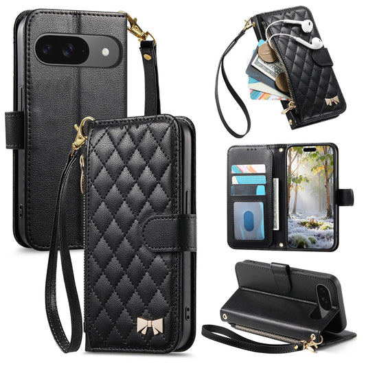 Elegant Diamond Quilted Leather Phone Wallet Case for Pixel 9