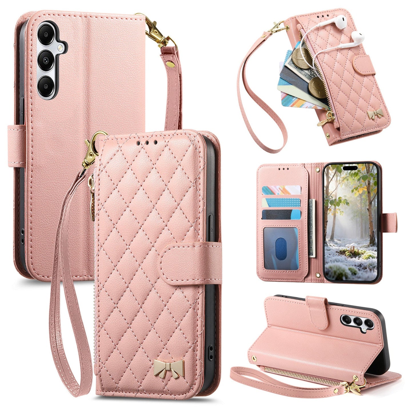 Elegant Diamond Quilted Leather Phone Wallet Case for Samsung Galaxy S23+