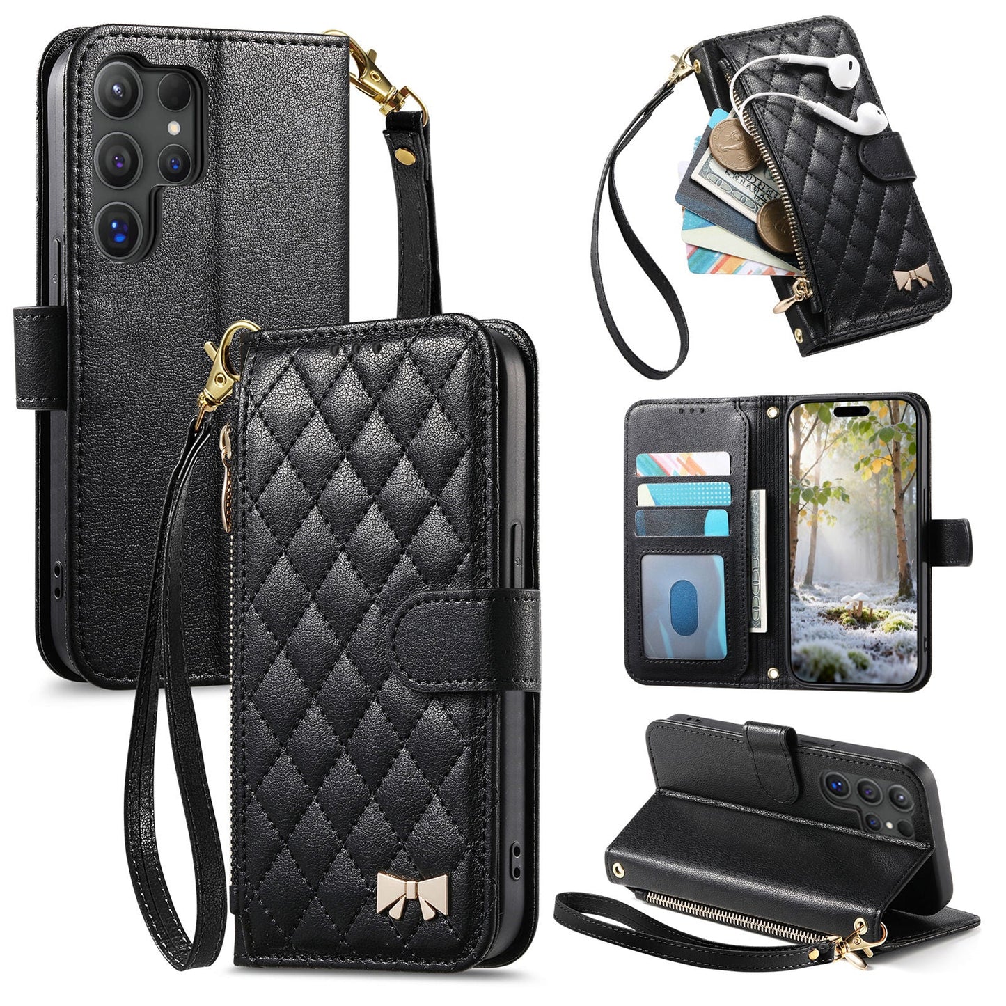 Elegant Diamond Quilted Leather Phone Wallet Case for Samsung Galaxy S25 Ultra