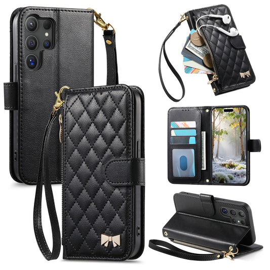 Elegant Diamond Quilted Leather Phone Wallet Case for Samsung Galaxy S25 Ultra