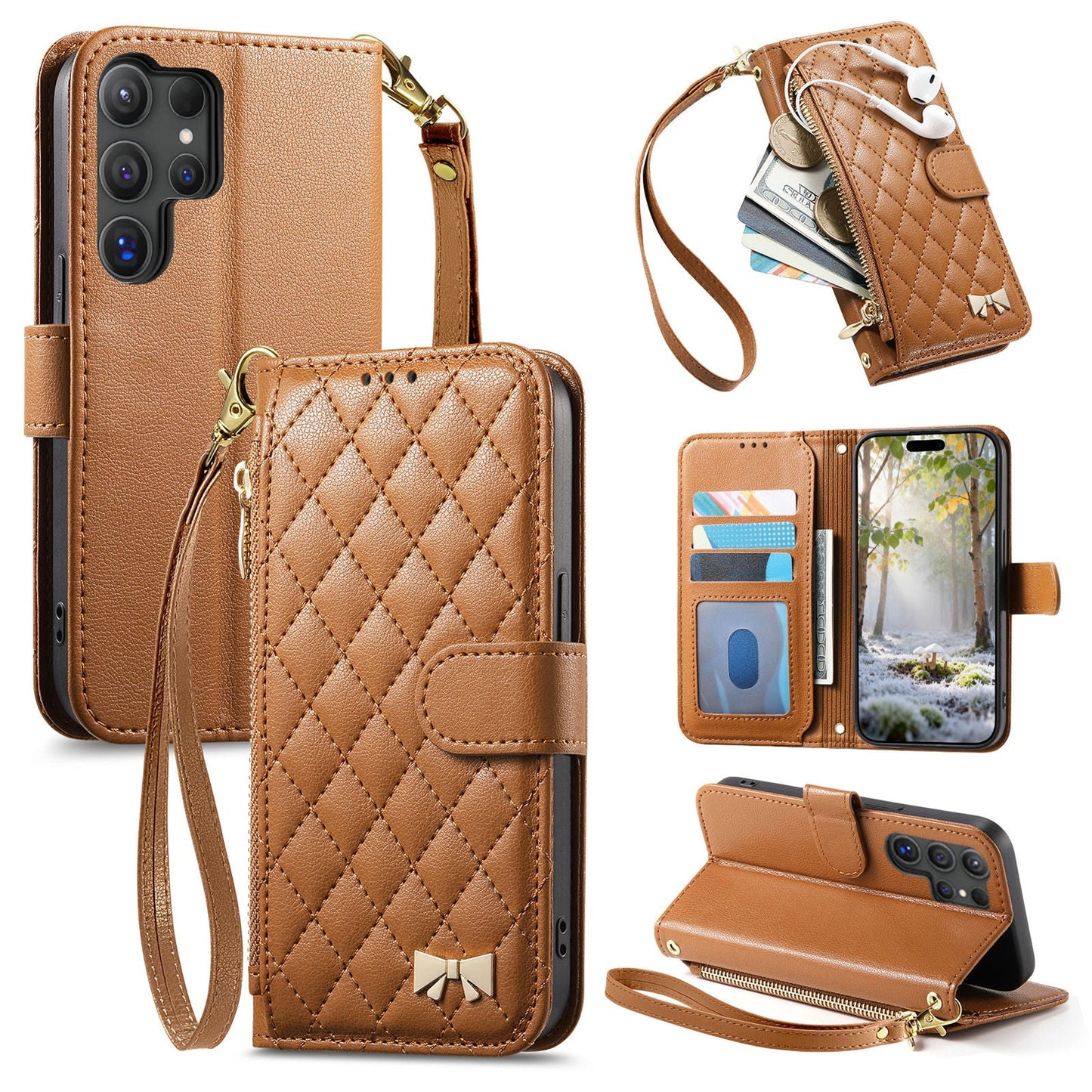 Elegant Diamond Quilted Leather Phone Wallet Case for Samsung Galaxy S25 Ultra