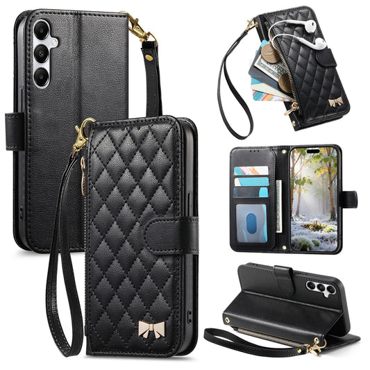 Elegant Diamond Quilted Leather Phone Wallet Case for Samsung Galaxy S24