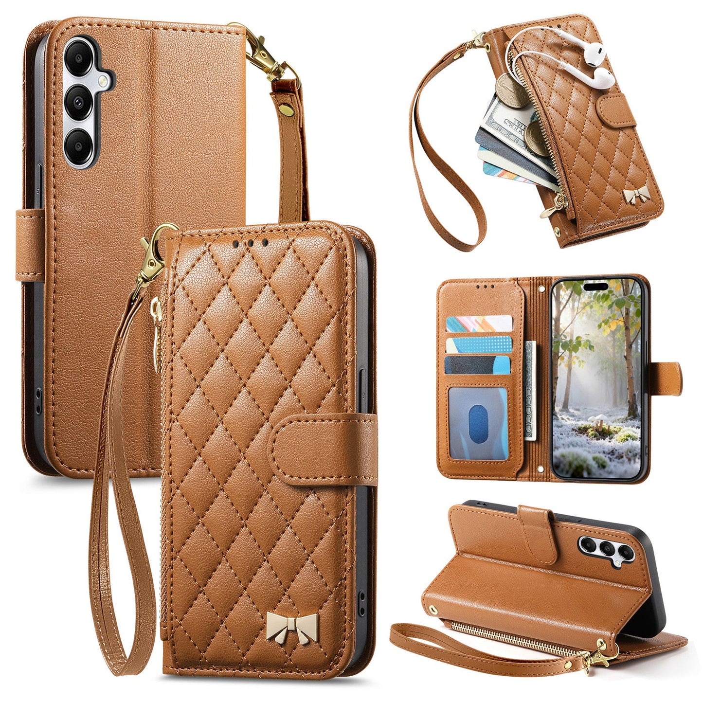 Elegant Diamond Quilted Leather Phone Wallet Case for Samsung Galaxy A16